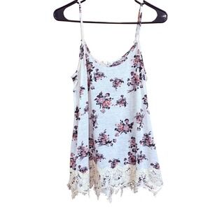 Rewind Floral Cami Top Lace Trim Sleeveless Summer Tank‎ Top Size L